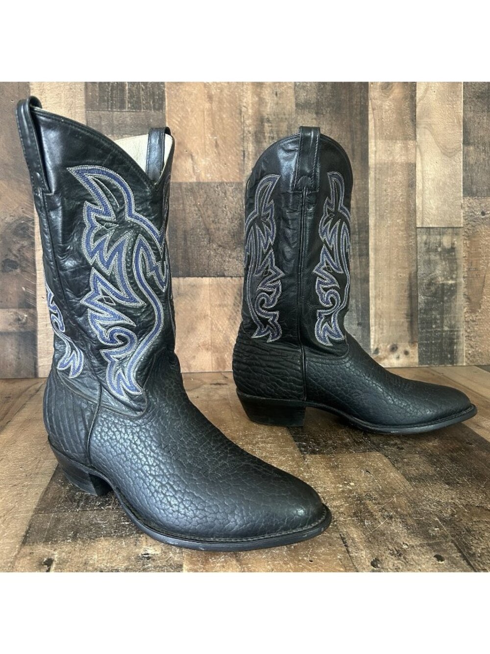 Cowtown Vintage Black Bullhide Western Cowboy Boots Mens 10.5 EE